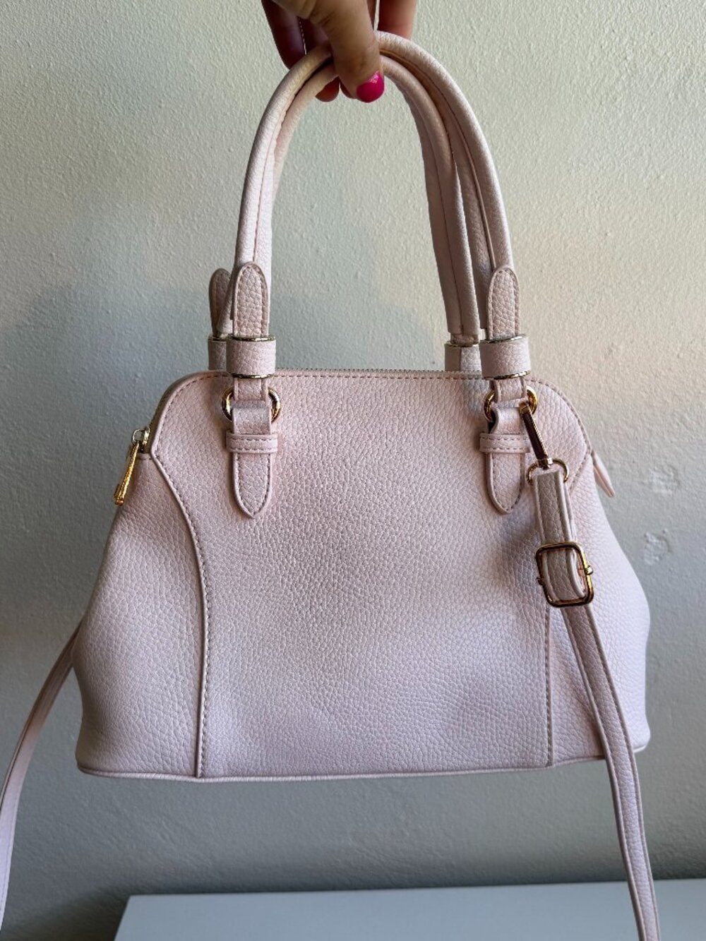 White Top Handle Satchel Crossbody Bag Gold Hardware Minimalist